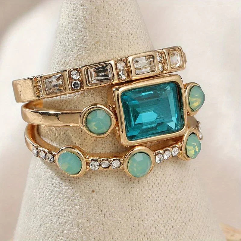 Juego de Anillos Turquesa Atemporal | Oro