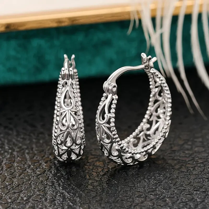 Aretes Antiguos de Canasta Hueca | Oro blanco