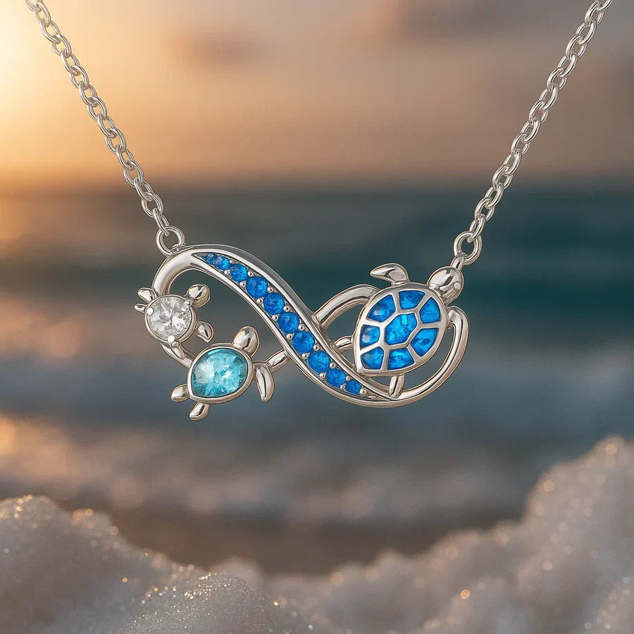 Collar de Tortugas Gemelas de Oro Blanco