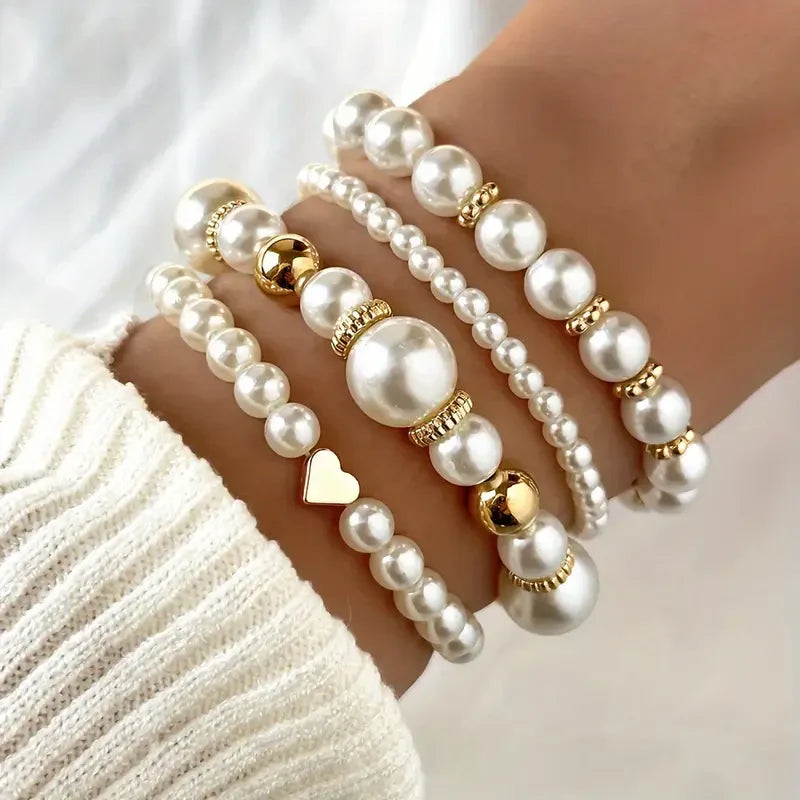 Exquisito Juego de Pulsera de Perlas | Oro