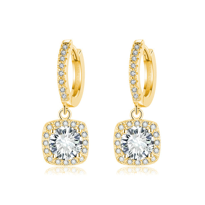 Aretes de Gota con Halo Cuadrado | Oro