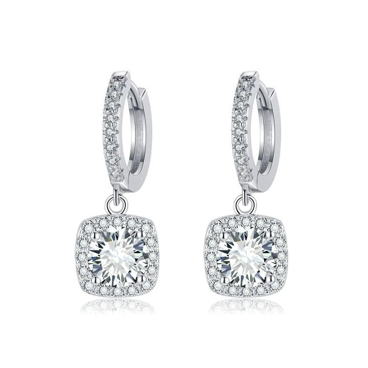 Aretes de Gota con Halo Cuadrado | Oro blanco