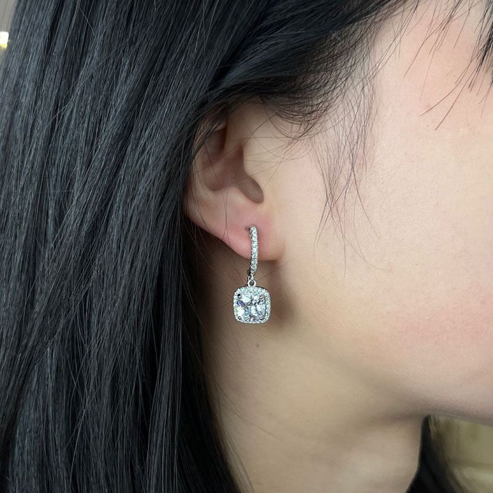 Aretes de Gota con Halo Cuadrado | Oro blanco