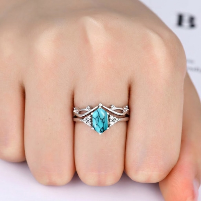 Juego de Anillos Elarin Cresta Marina | Oro blanco