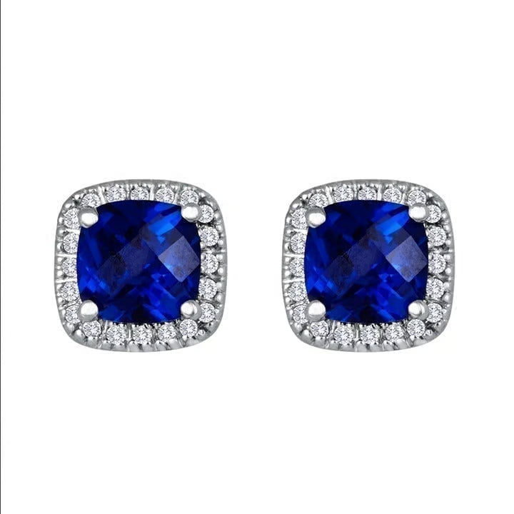 Aretes de Botón Saphir Cuadrados | Oro blanco