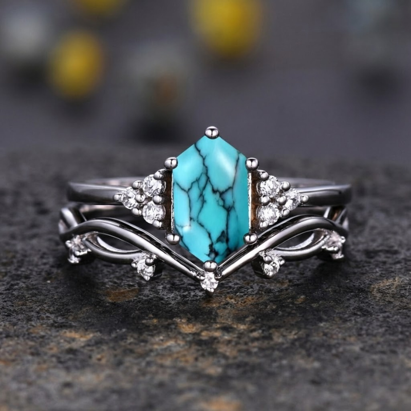Juego de Anillos Elarin Cresta Marina | Oro blanco