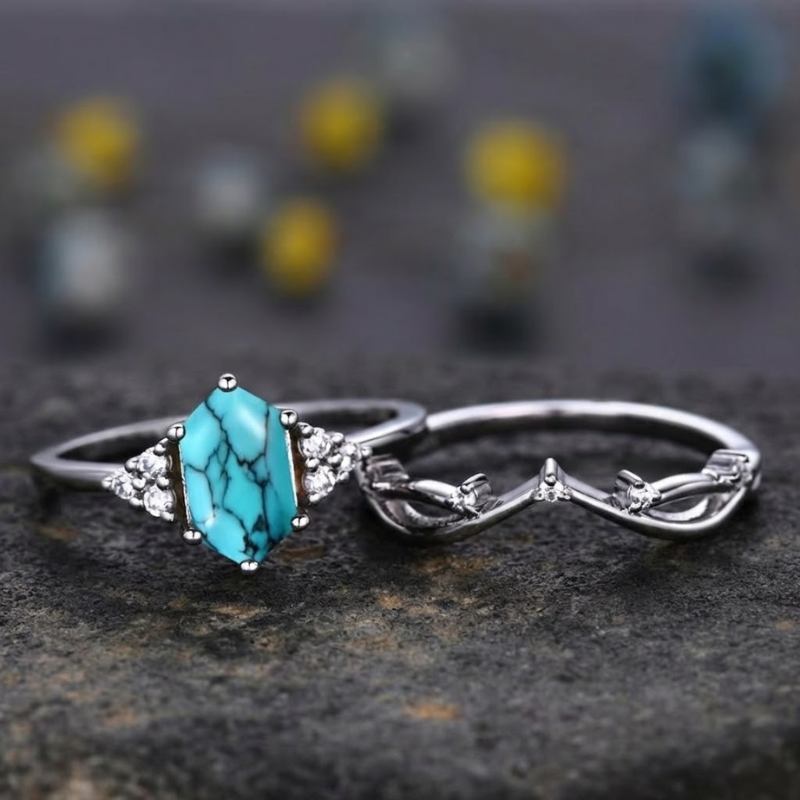 Juego de Anillos Elarin Cresta Marina | Oro blanco
