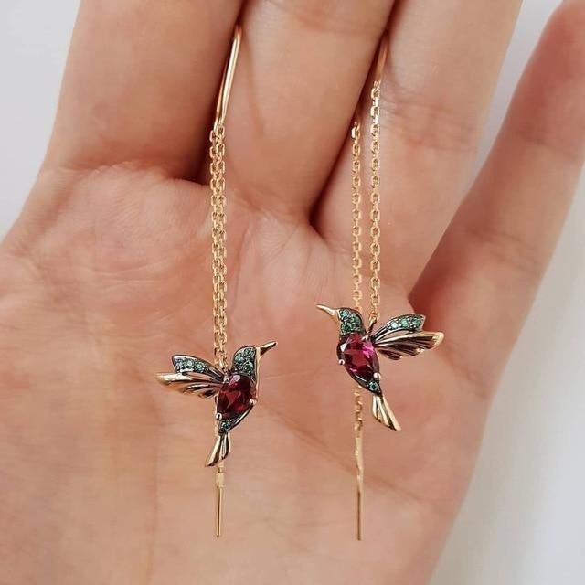 Aretes de Colibrí Esmalte y Circonia | Oro