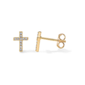 Aretes de botón cruz pavé | Oro
