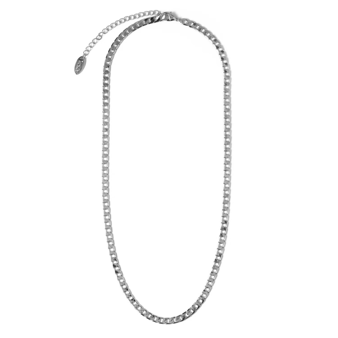 Collar Cadena Barbada de Eslabones Planos | Oro blanco