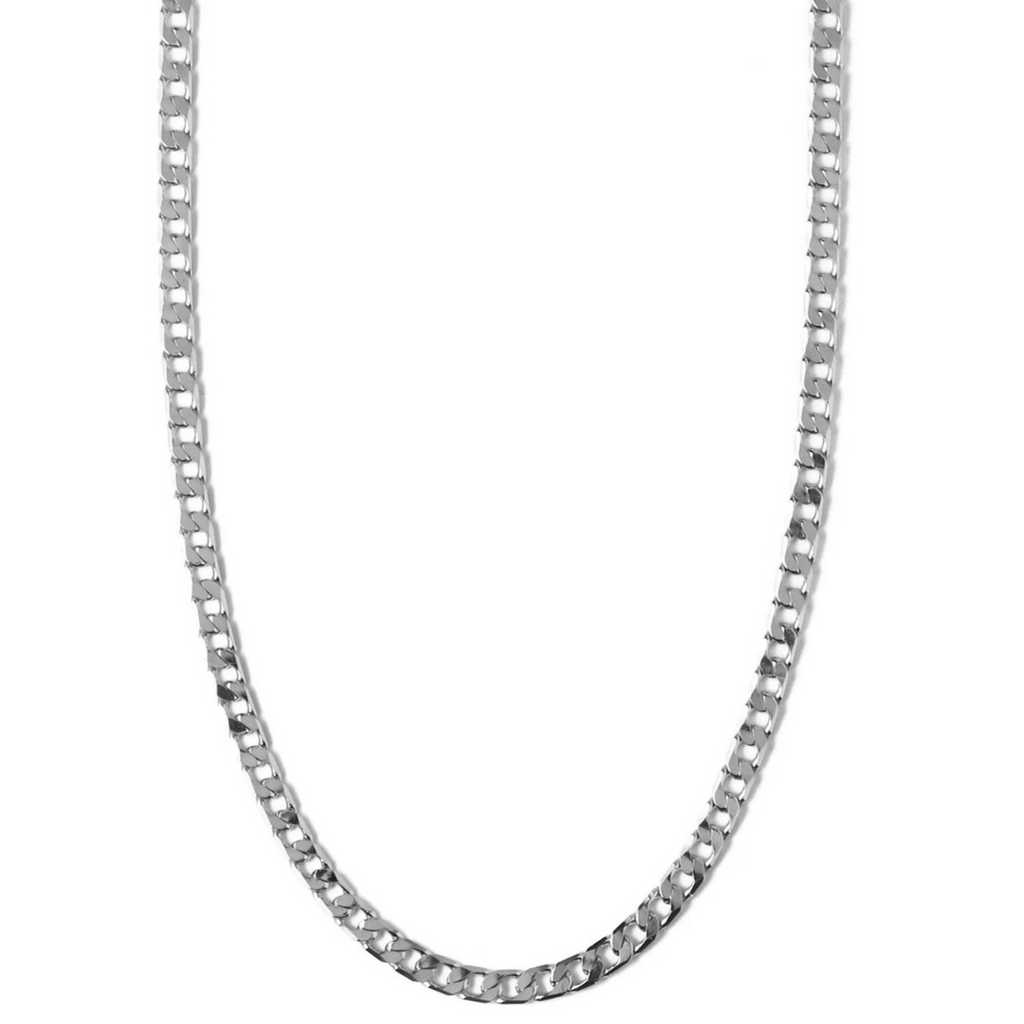 Collar Cadena Barbada de Eslabones Planos | Oro blanco