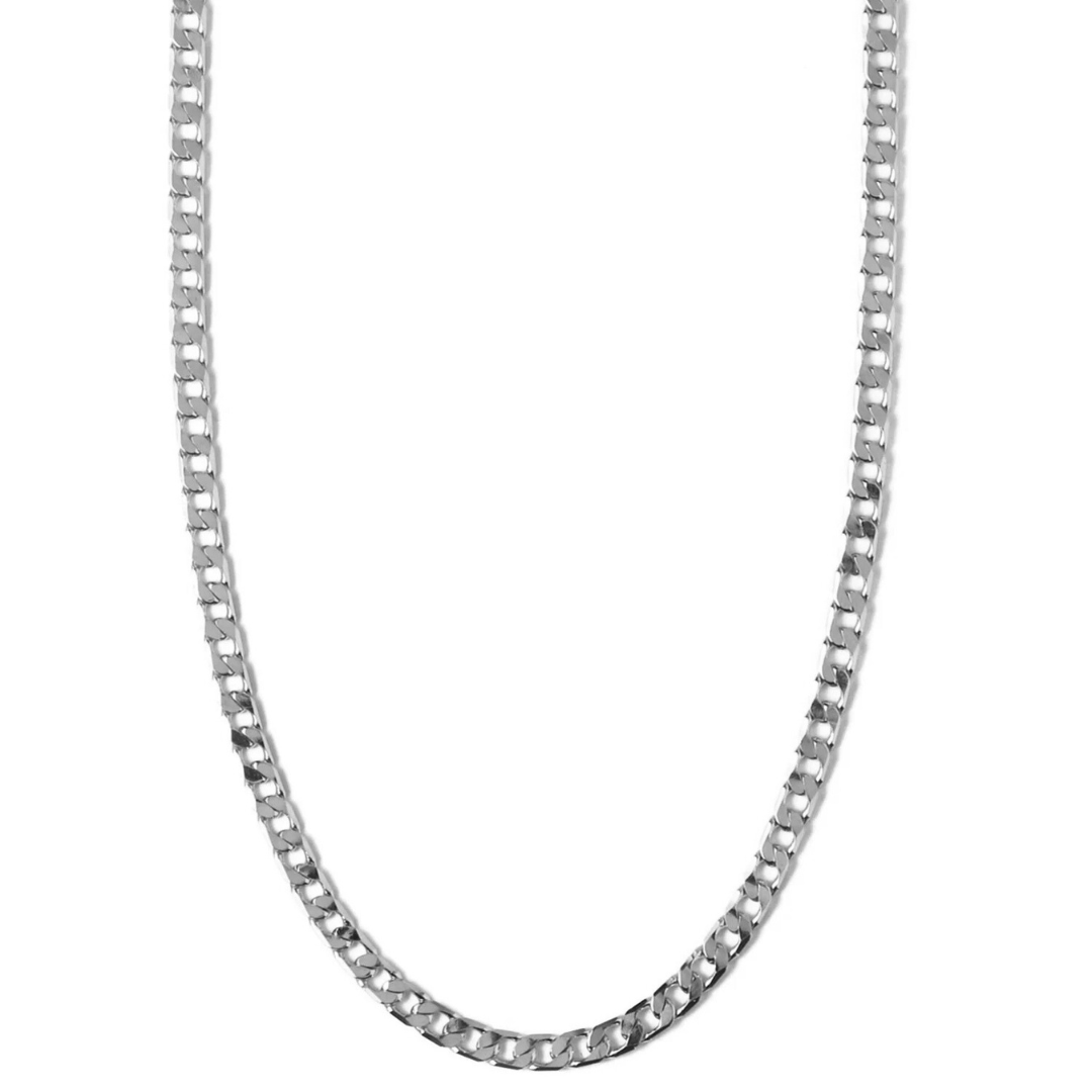 Collar Cadena Barbada de Eslabones Planos | Oro blanco